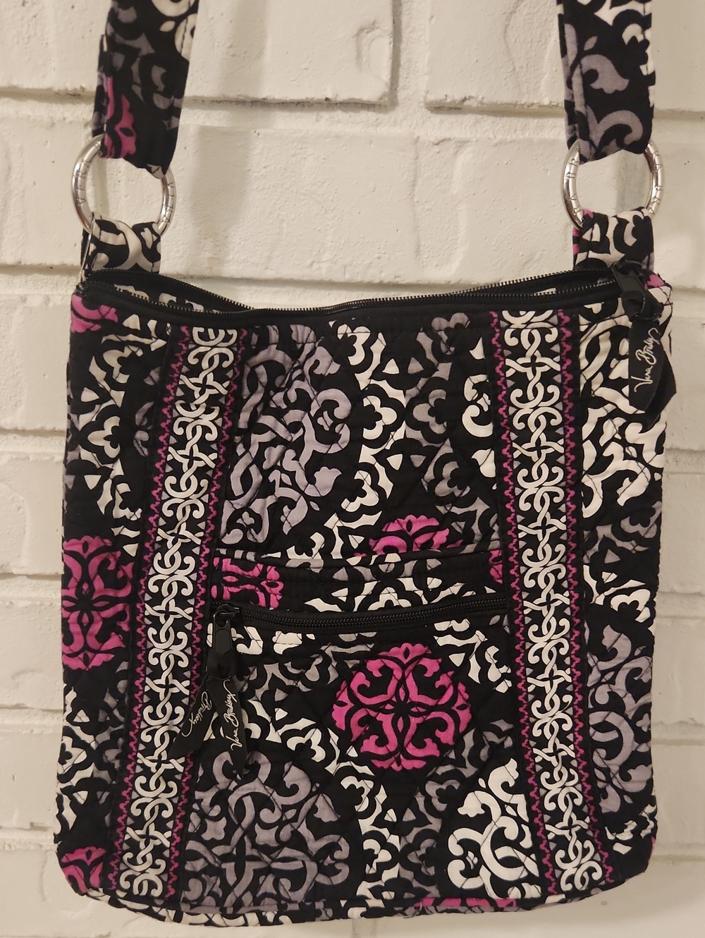 Vera Bradley Quilted Floral Crossbody Bag in Black, Pink & Gray - Picture 2 of 7